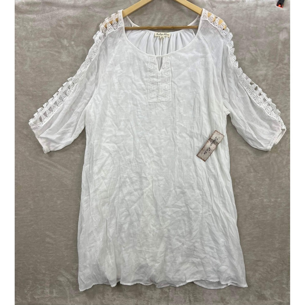 New Indigo Rose White Crochet Cold Shoulder Tunic Dress Plus Size 3X NWT
